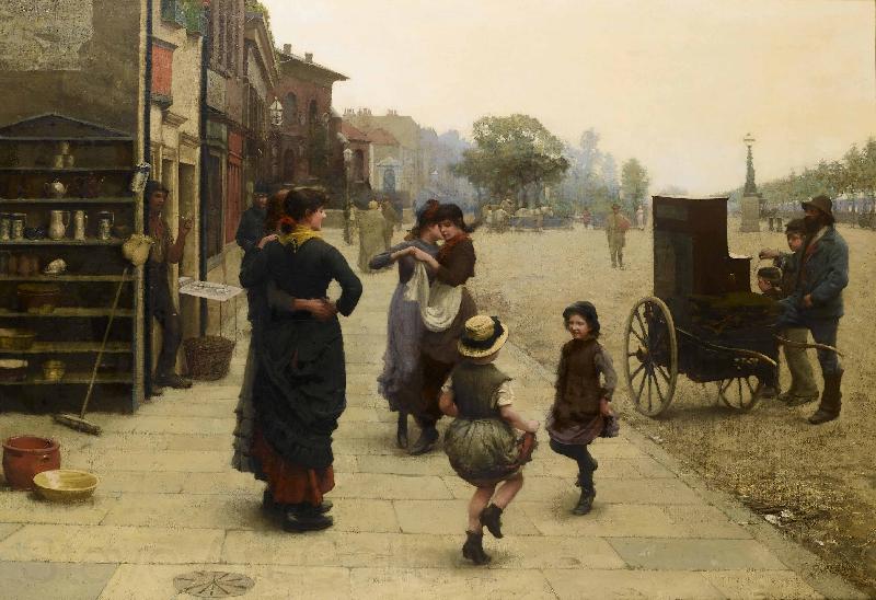 Frederick james shields An impromptu dance a scene on the Chelsea Embankment Norge oil painting art